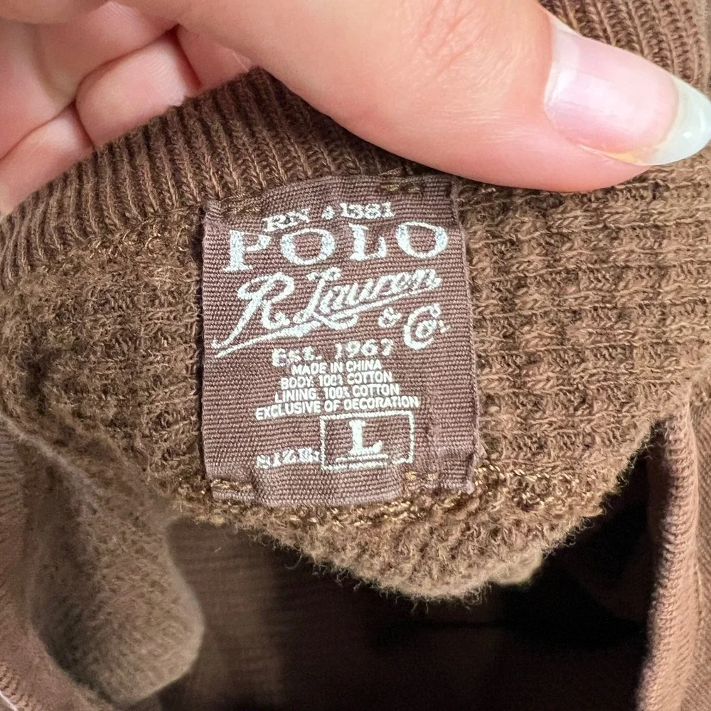 VTG Polo Ralph Lauren Sportsmans Sweatshirt Men L Brown Heritage Waffle Line 90s